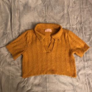 Deep Amber UO Andrea Collared Cropped Sweater from Urban Outfitters